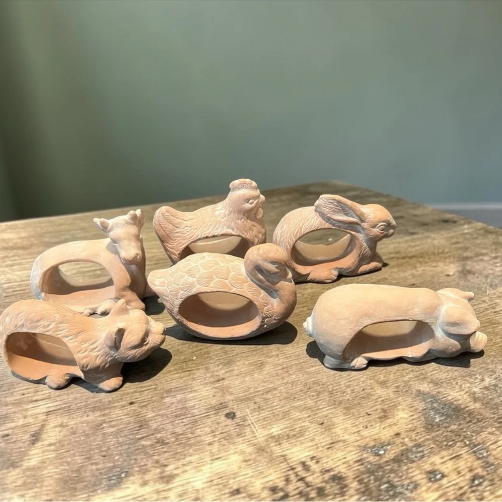Terra Cotta‎ Animal Napkin Rings Set of 6 Farm Woodland Animals