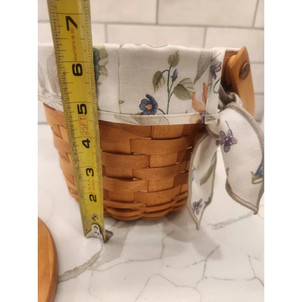 Longaberger Round Basket Garden Splendor Liner & Plastic Liner And Wood Lid 1998