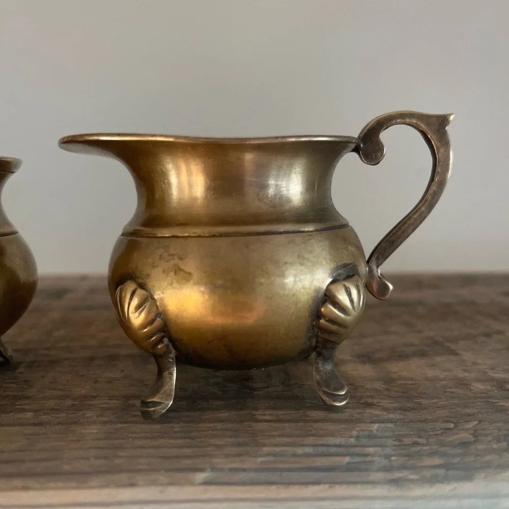 Vintage Brass Creamer and Sugar Bowl Set