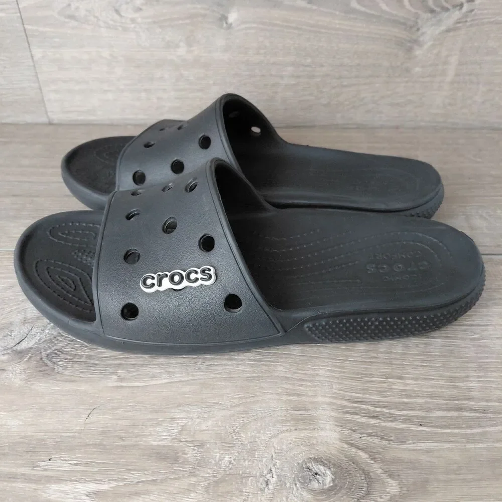 Crocs Classic Slide Sandal Men 12 Black Slip On Comfort Shower Pool Beach Resort