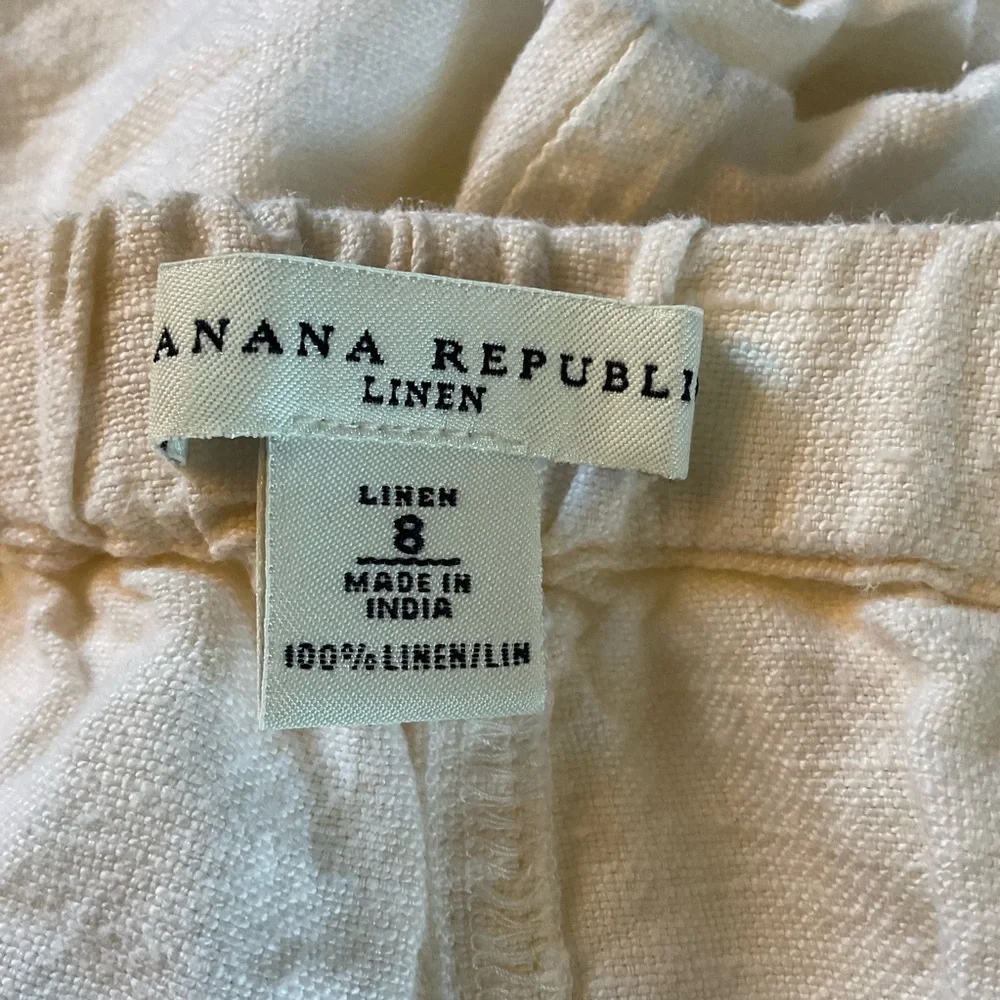 Banana Republic Women’s Linen Pants Size 8 Ecru Tie Cuff Beachy Coastal Nautical