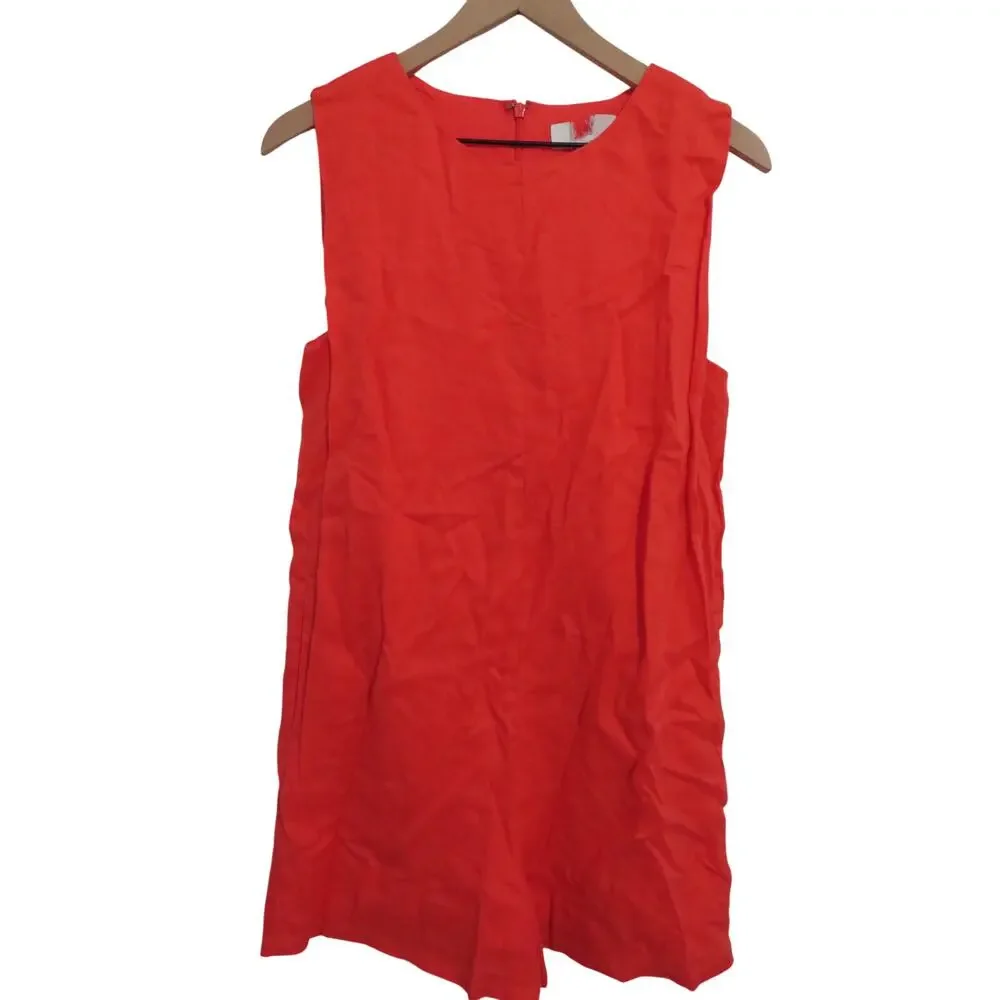 Banana Republic Women Sz S Coral Gem Pinnacles Linen Romper Sleeveless Mini