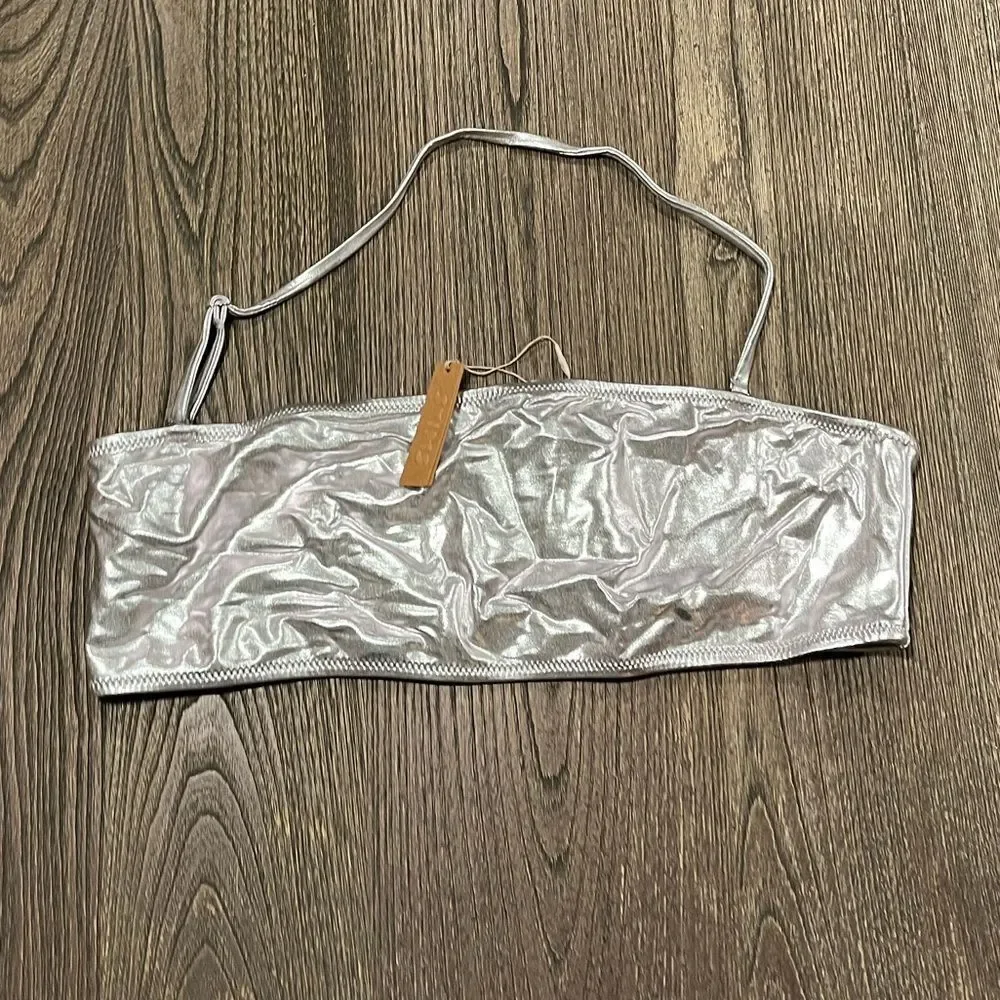 NWT Skims Metallic Swim Bandeau Bikini Top Strapless Pullover Swimwear Nickle 2X