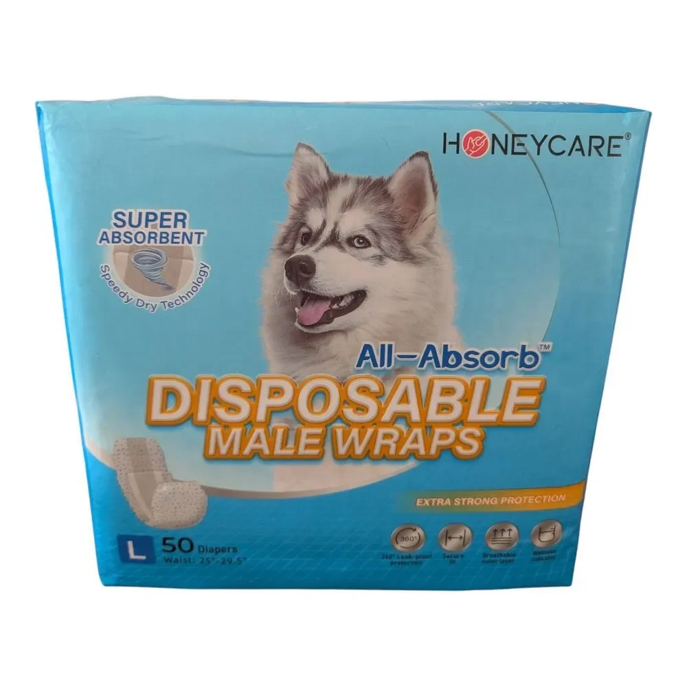 HONEY CARE All-Absorb Male Dog Wrap 50 Count Large New