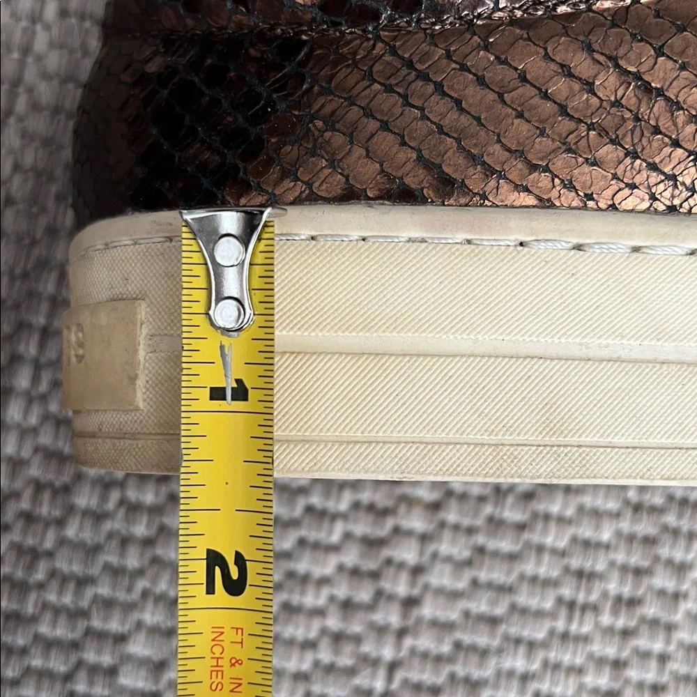 J/Slides Bronze Metallic Embossed Snake Print Slide on Platform Sneakers 7.5