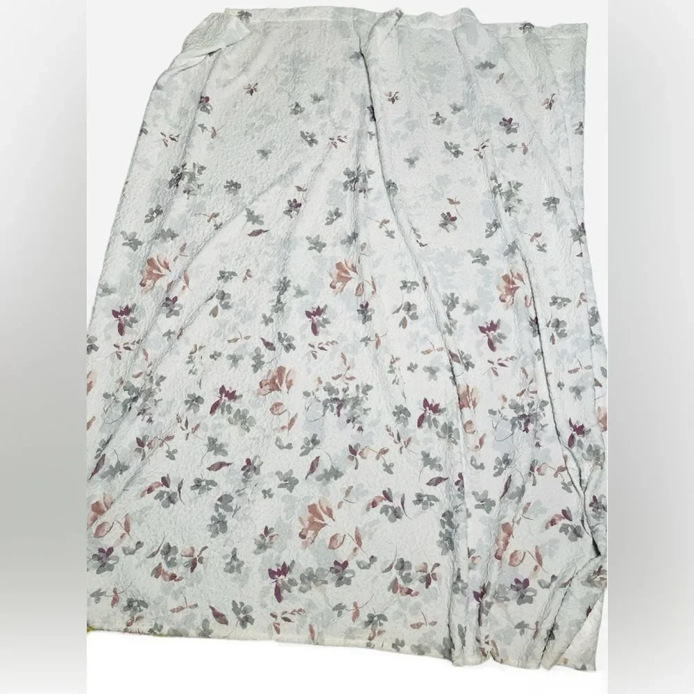 DKNY “Jasper” White Textured Fabric Shower Curtain w/Multicolor Floral Designs