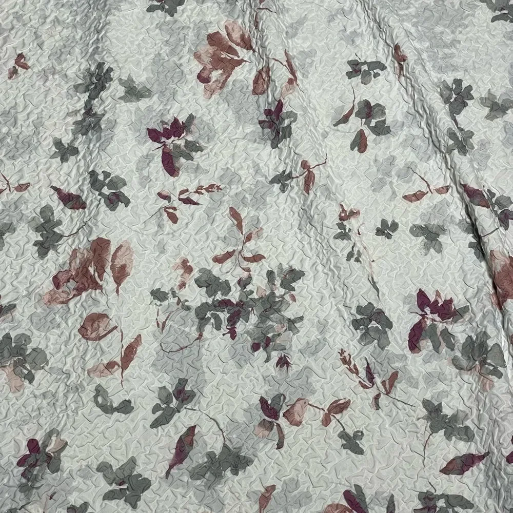 DKNY “Jasper” White Textured Fabric Shower Curtain w/Multicolor Floral Designs