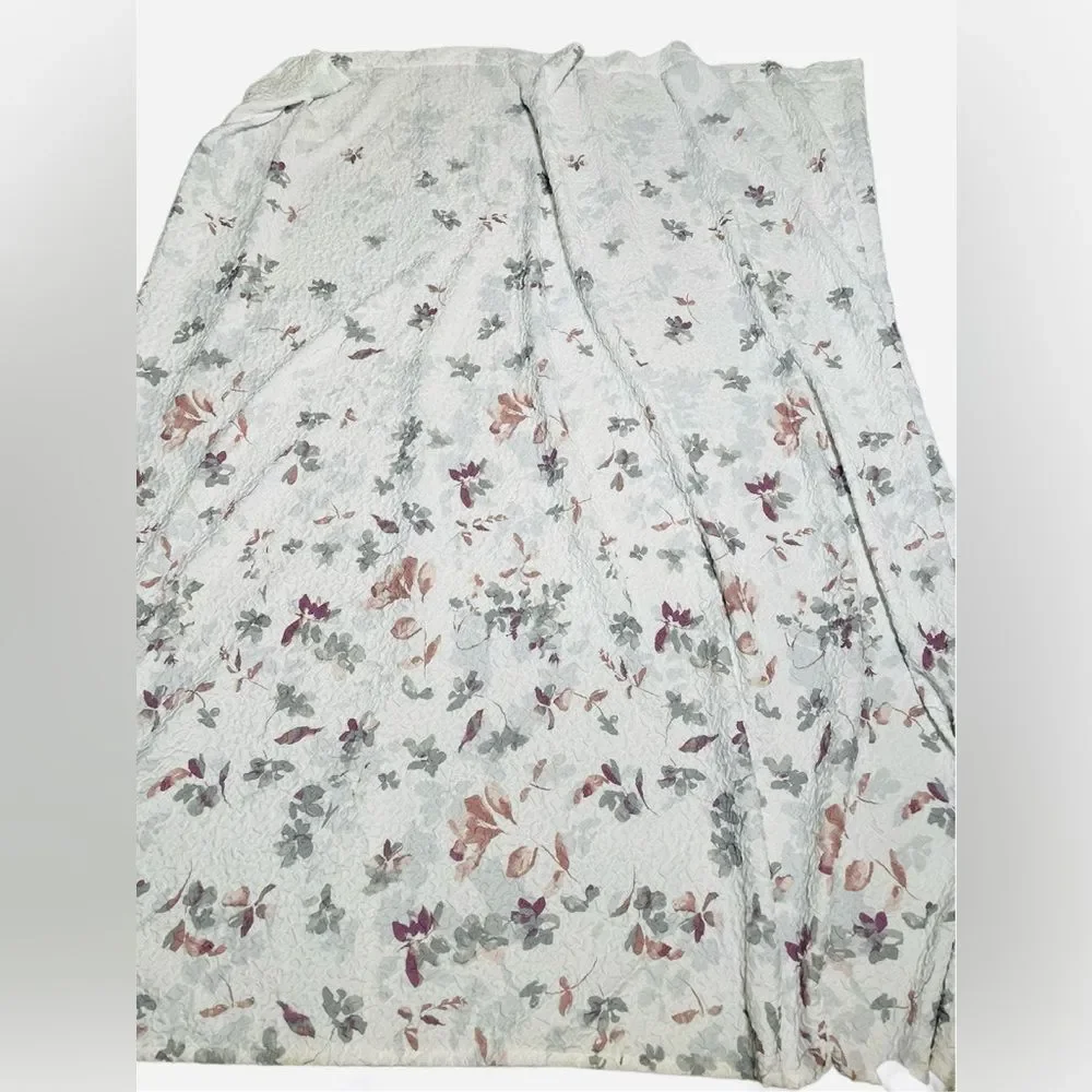 DKNY “Jasper” White Textured Fabric Shower Curtain w/Multicolor Floral Designs