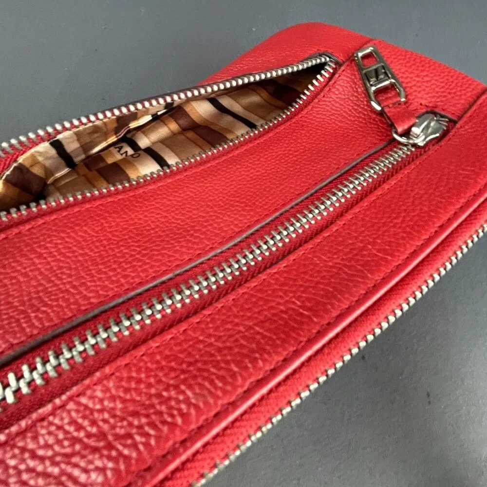 Tignanello Red Leather Zipper Detail Wristlet 5 X 8