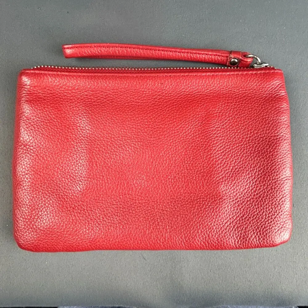 Tignanello Red Leather Zipper Detail Wristlet 5 X 8