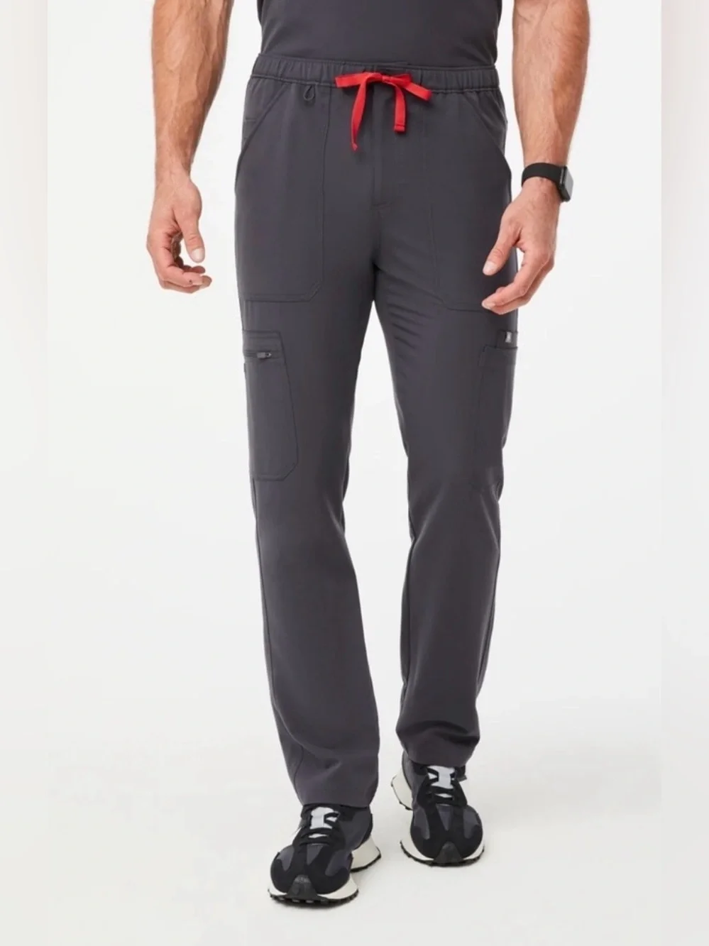 FIGS Cairo Cargo Scrub Pants XXL Charcoal Gray Red Drawstring Style 1000200R