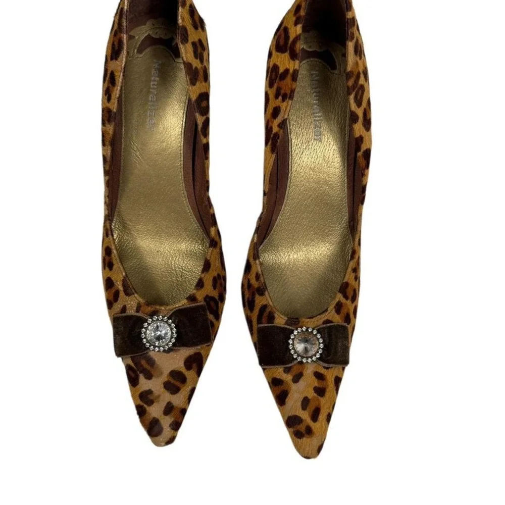Naturalizer Leopard Print Heels w/ Rhinestone Bow (7M