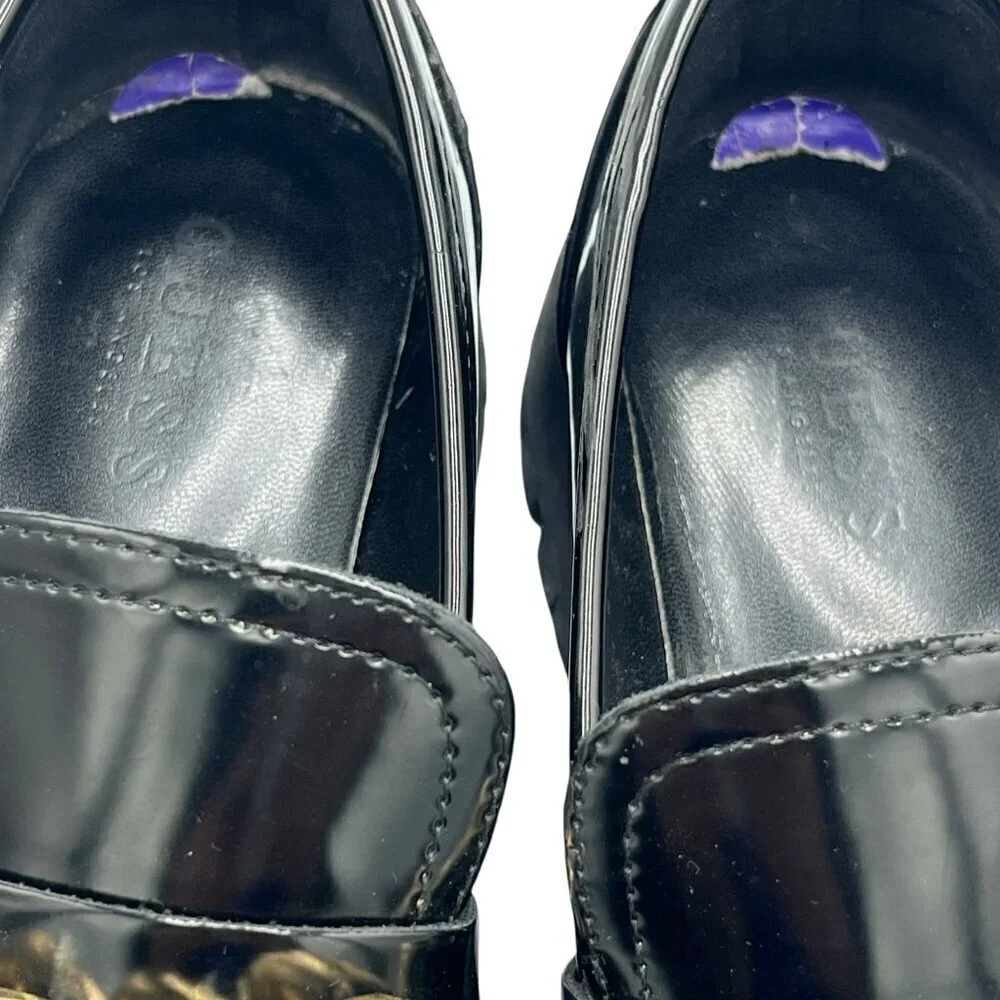 GUESS Womens 8.5 M Hillford Chunky Black Patent Leather Platform Loafer Lug Sole