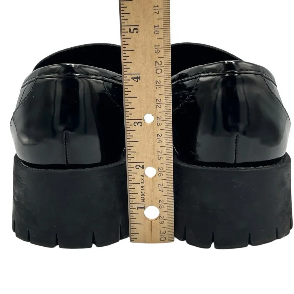 GUESS Womens 8.5 M Hillford Chunky Black Patent Leather Platform Loafer Lug Sole