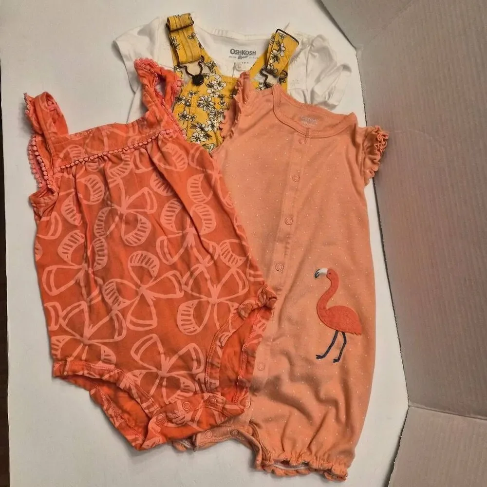 4 Outfits Baby Girl 12 months Carter's Oshkosh Bgosh Butterfly Floral Overalls