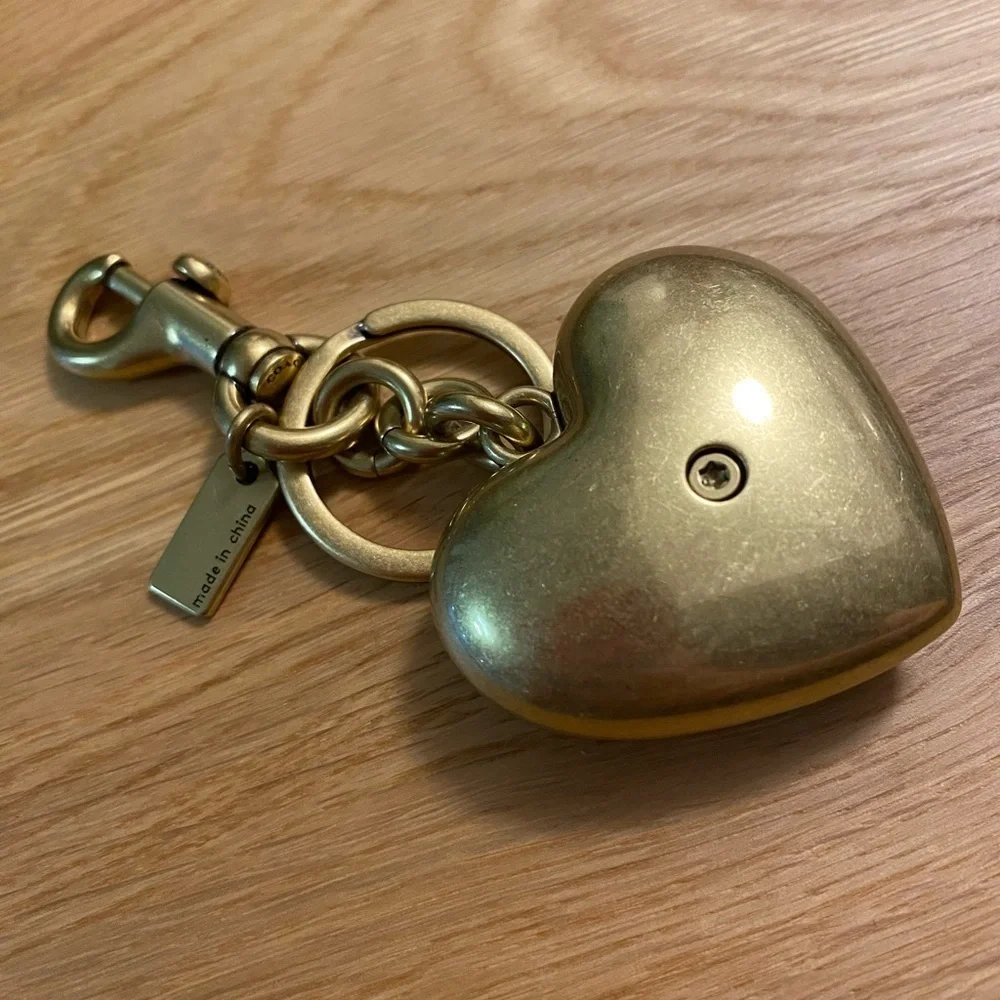 *NWOT* Coach XL Gold Heart Keychain with Rhinestone & Enamel Multicolor Stripes