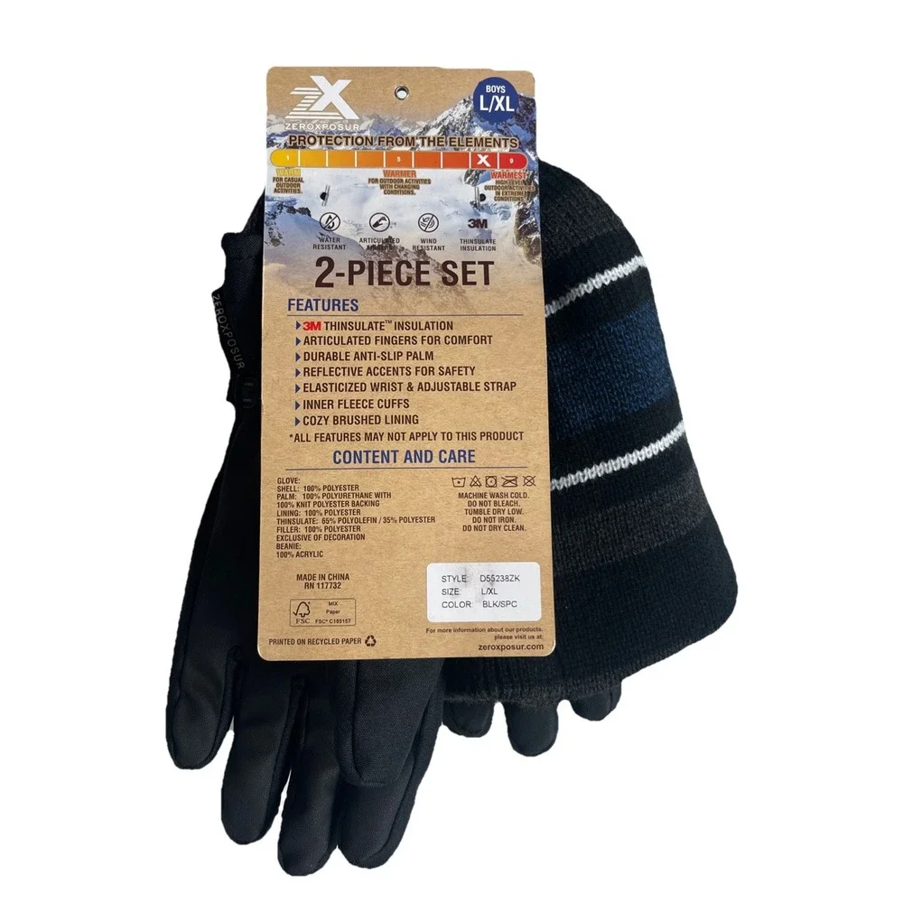 ZeroXposur Boys 2-Pc‎ Thinsulate Beanie & Winter Gloves Set Size L/XL