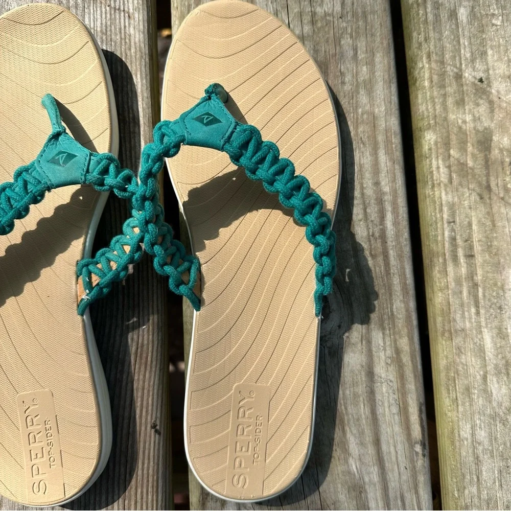 Sperry Seabrooke Current Thong Sandals Braided Turquoise Leather Size‎ 9