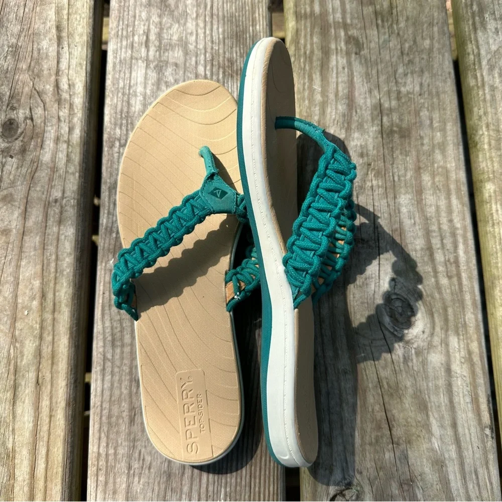 Sperry Seabrooke Current Thong Sandals Braided Turquoise Leather Size‎ 9