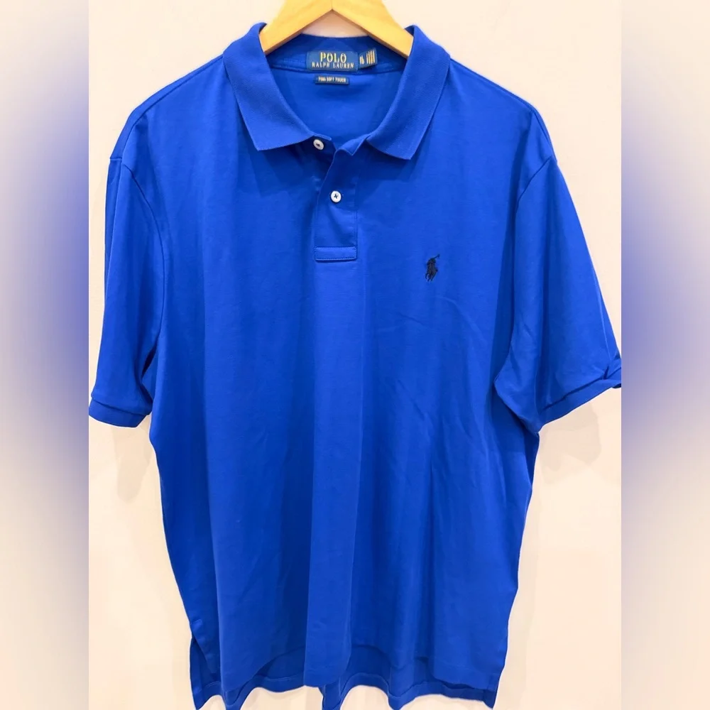 Polo Ralph Lauren Blue Pima Soft Touch Polo Shirt Men's XL TG‎ Short Sleeve