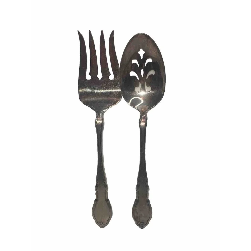1881 ROGERS VINTAGE 1978 ALOUETTE PATTERN SILVERPLATE MEAT FORK & Slotted SPOON