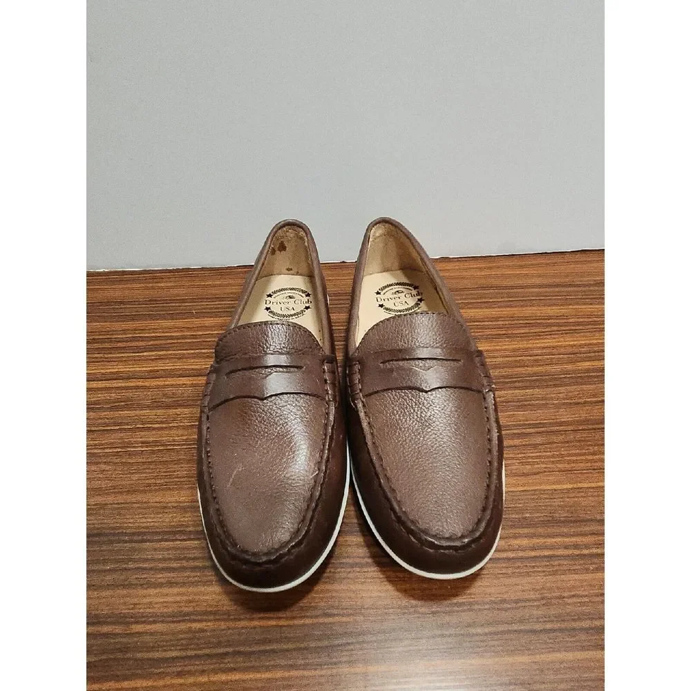 Driver Club USA Unisex-Child Leather Loafer Naples Brown‎ size 2 US NWOB