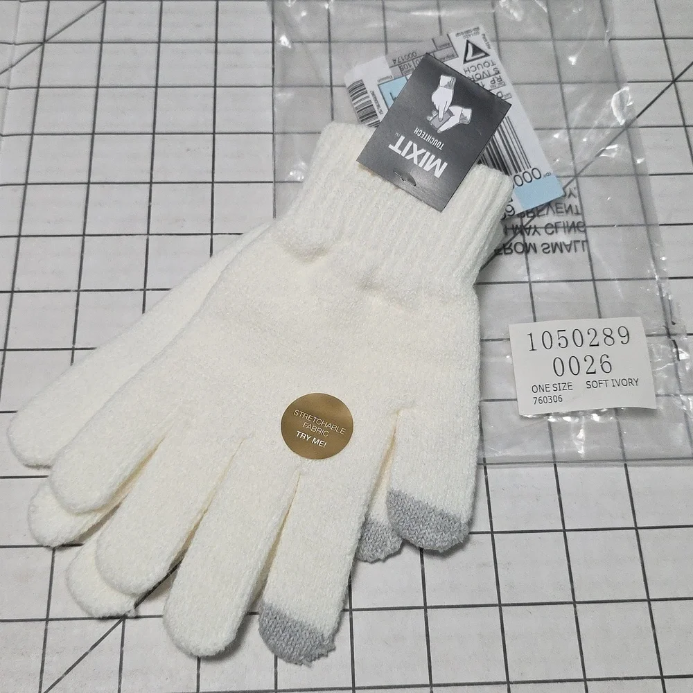Mixit Ivory and Gray‎ Touch-Tech Gloves, NWT