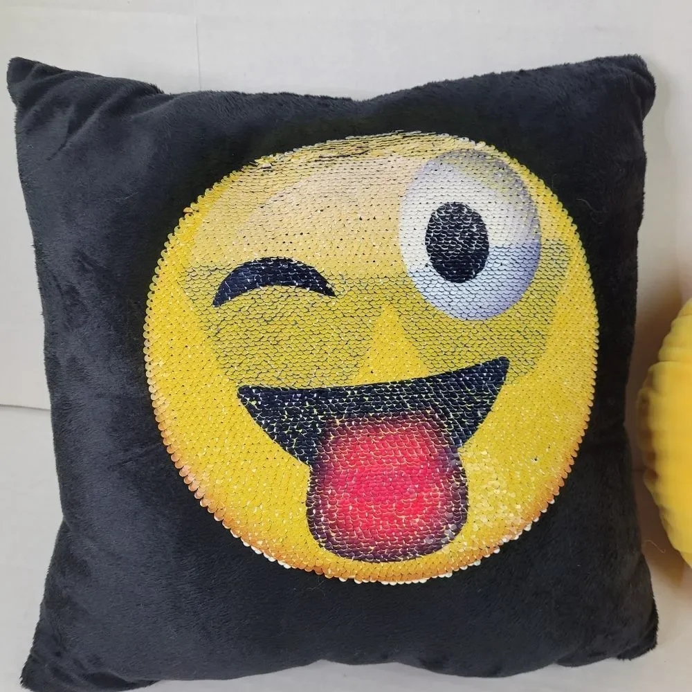 Nerd Girl and Reversible Sequins‎ Emoji Pillow Set