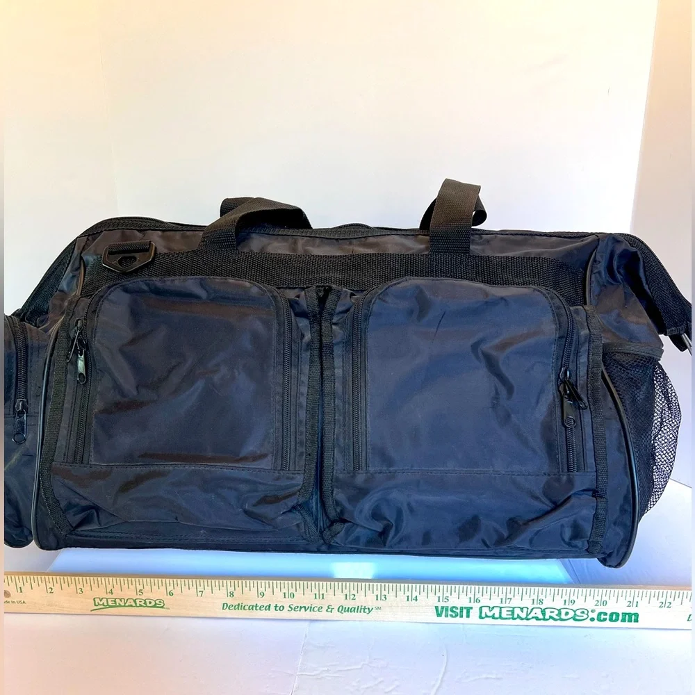 Stylish Vintage Dark Black Duffel Bag with Many Pockets. New without Tags.