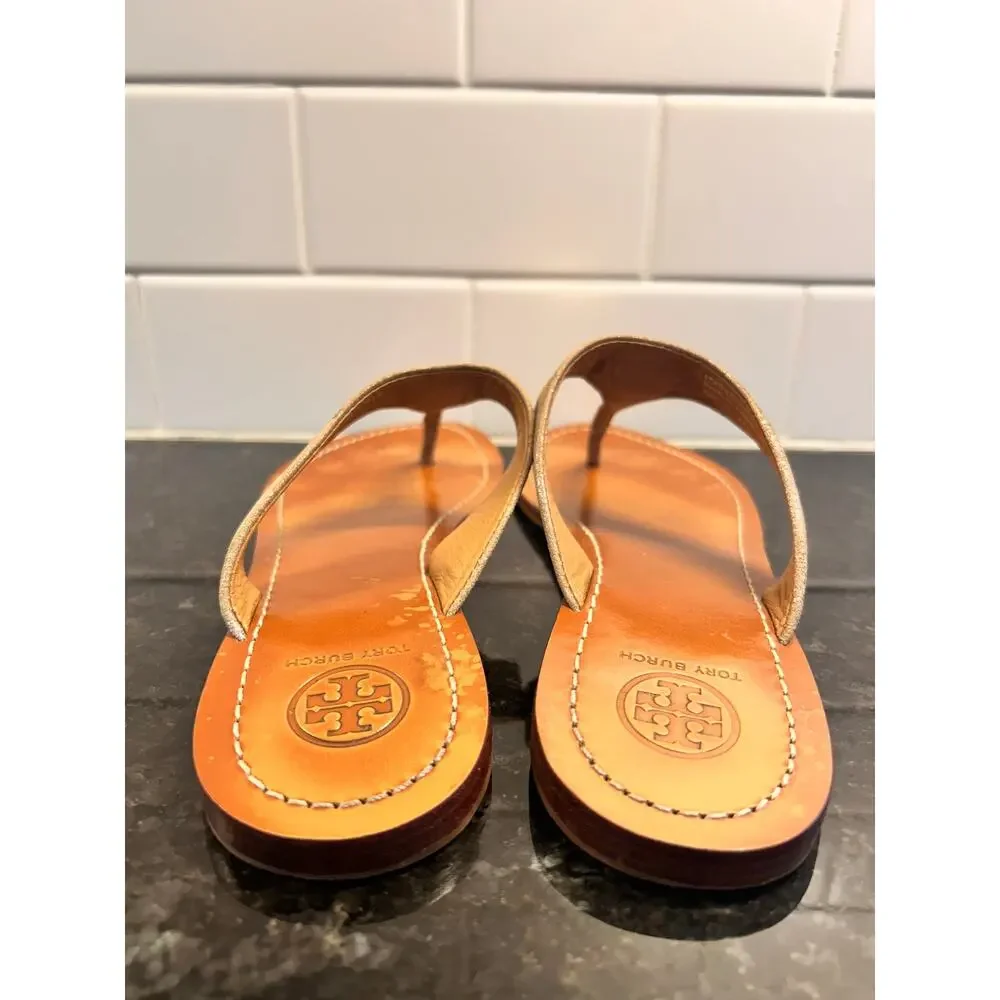 Tory Burch Women Cameron Metallic Flip Flops Thong Sandals Saharian Metallic 8.5