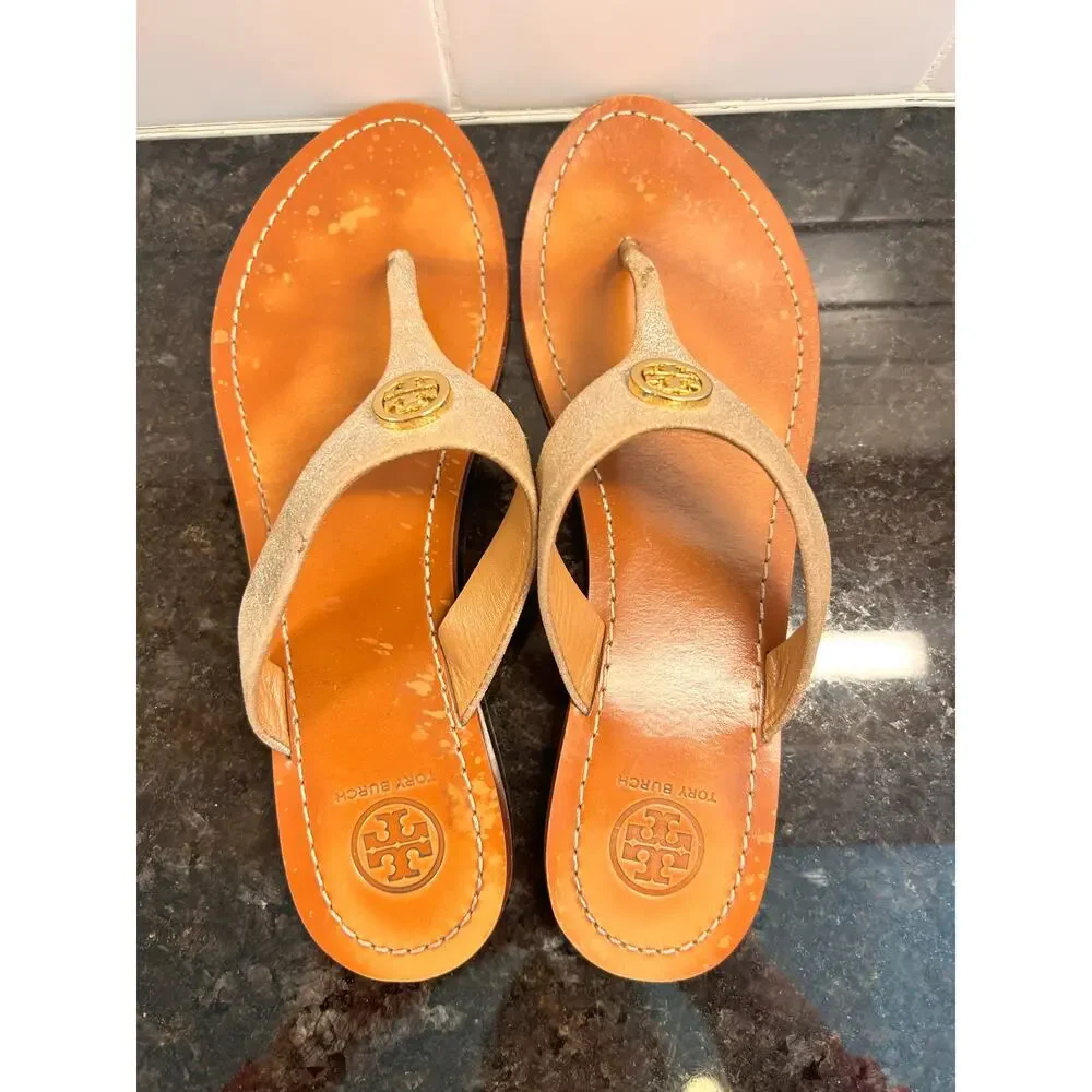 Tory Burch Women Cameron Metallic Flip Flops Thong Sandals Saharian Metallic 8.5