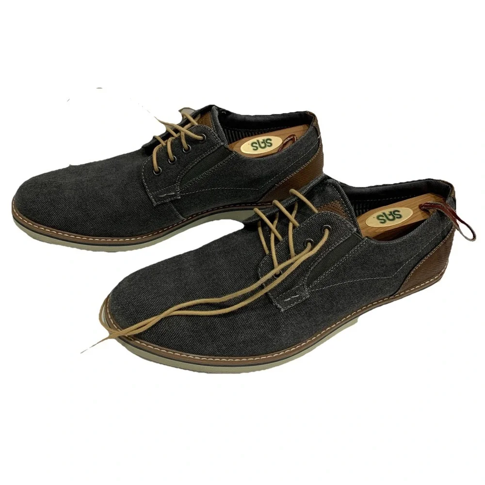 Nunn Bush Canvas Plain Toe Oxford Dress Shoes Mens 12 M Gray Brown Lace Up