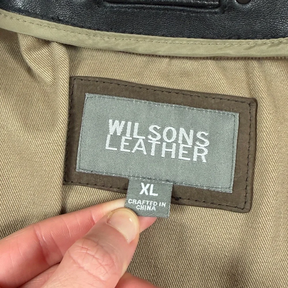 Vintage Wilsons Brown Leather Full Zip Bomber Jacket Men’s XL Contrast Collar