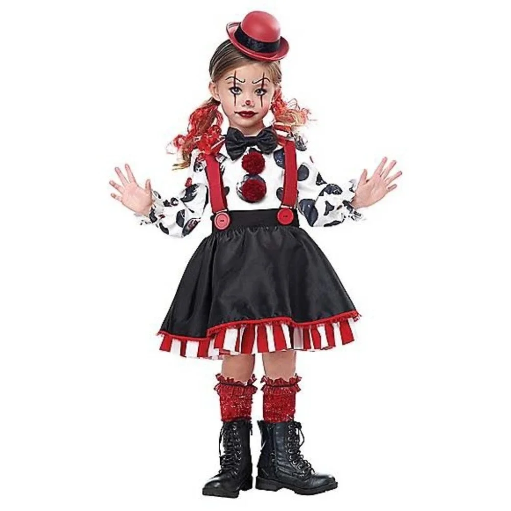 Spirit Halloween Kreepy‎ Klown Toddler Costume Sz 5T 6T Shirt Skirt Hat Socks