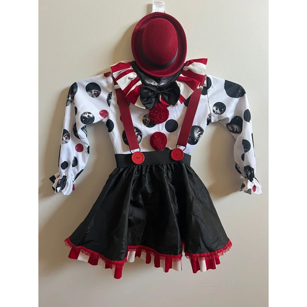 Spirit Halloween Kreepy‎ Klown Toddler Costume Sz 5T 6T Shirt Skirt Hat Socks