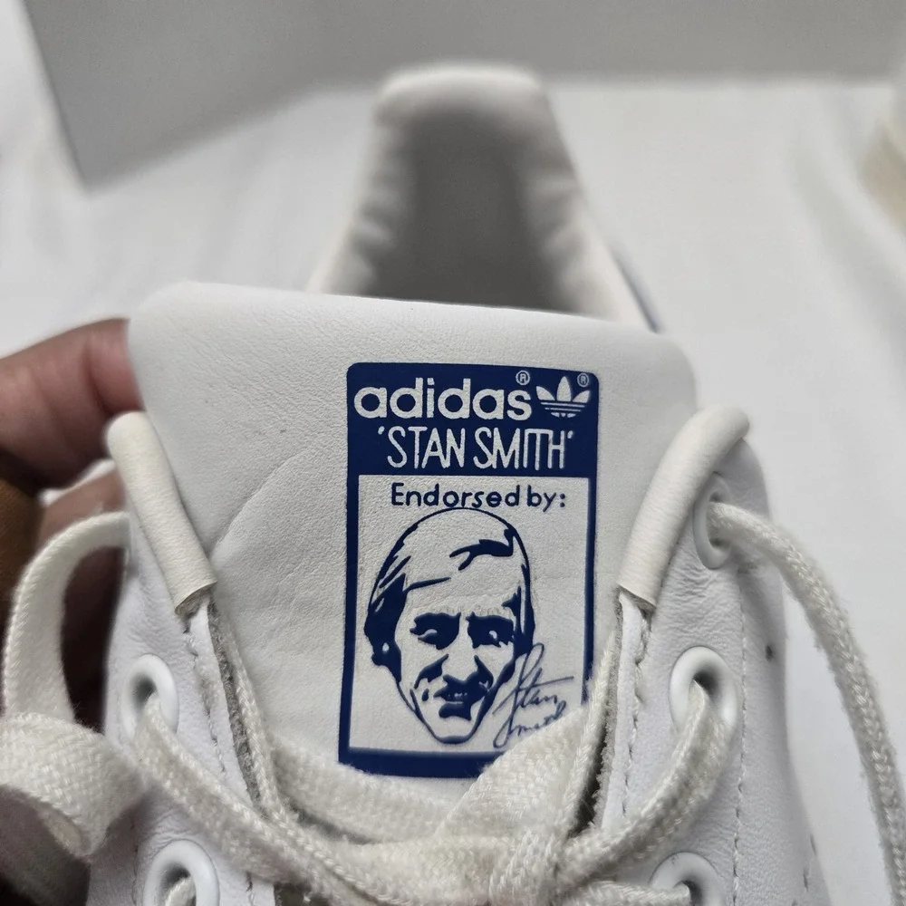 Adidas Mens 6 Leather Stan Smith Athletic Low Sneakers S74778 White Blue Lace Up