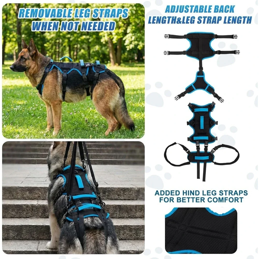 Yeyeplum Large Dog‎ Lift Harness Polyester Full Body ACL Support Sling 4 Handles