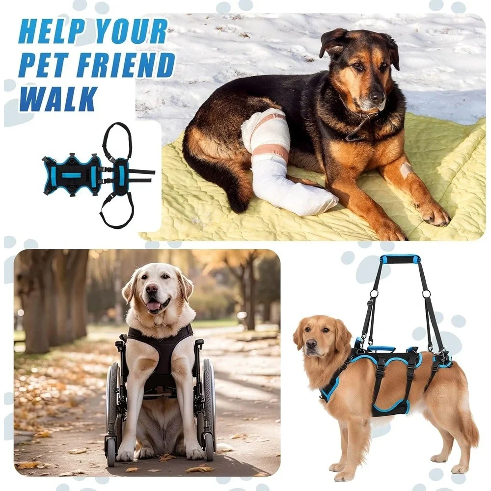 Yeyeplum Large Dog‎ Lift Harness Polyester Full Body ACL Support Sling 4 Handles