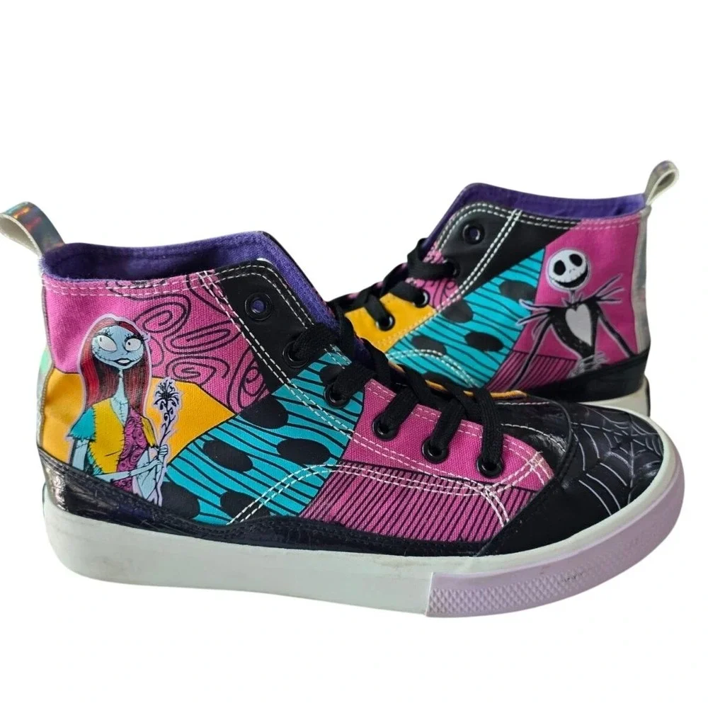 Disney Nightmare Before Christmas Jack Sally Patchwork High Top Sneakers Size 7