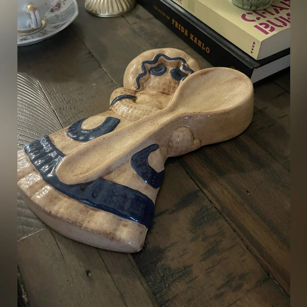 Vintage Burlap Doll Ceramic Spoon Rest