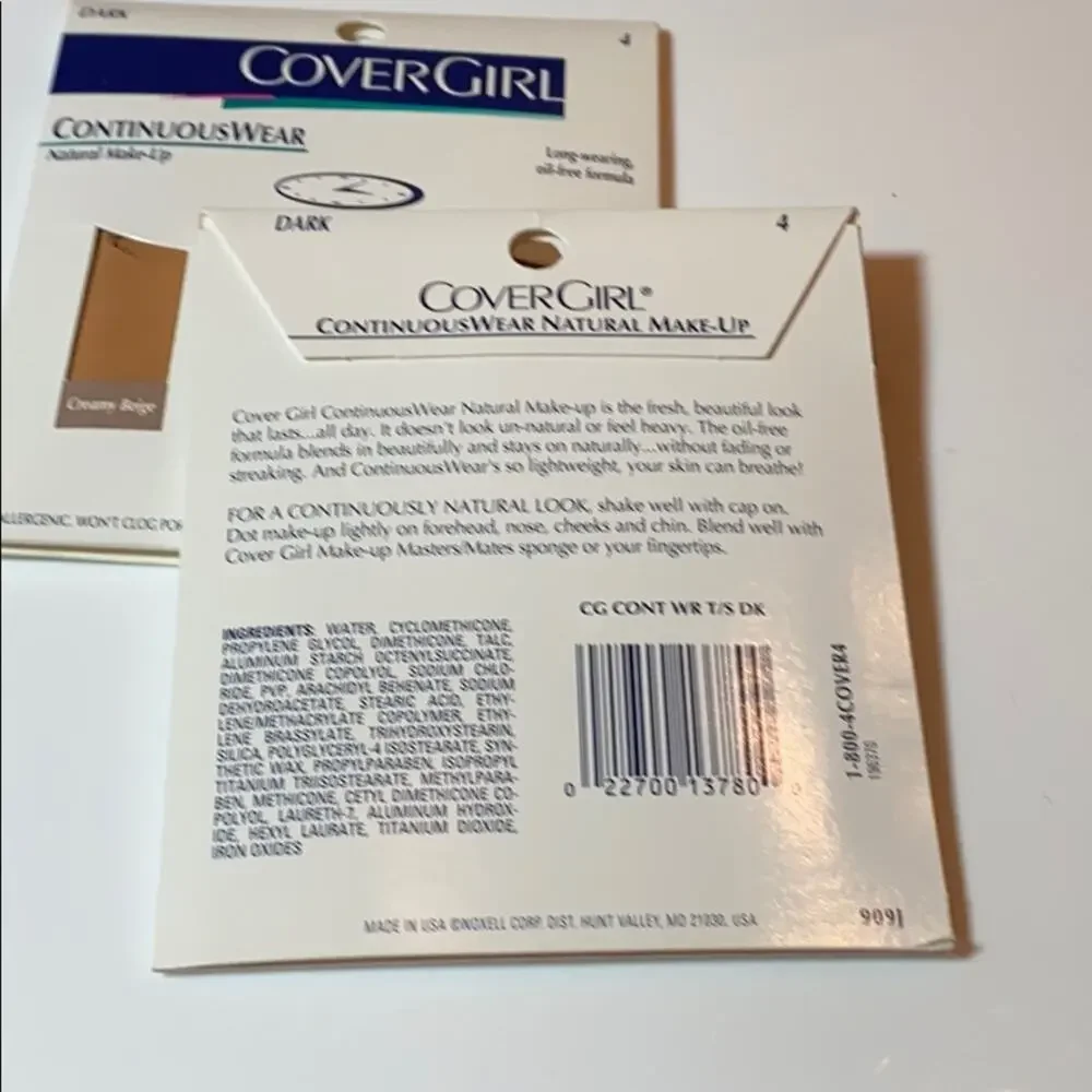 NEW 6 CoverGirl DARK FOUNDATION Continuous Wear Natural Make-Up Oil-Free Packet
