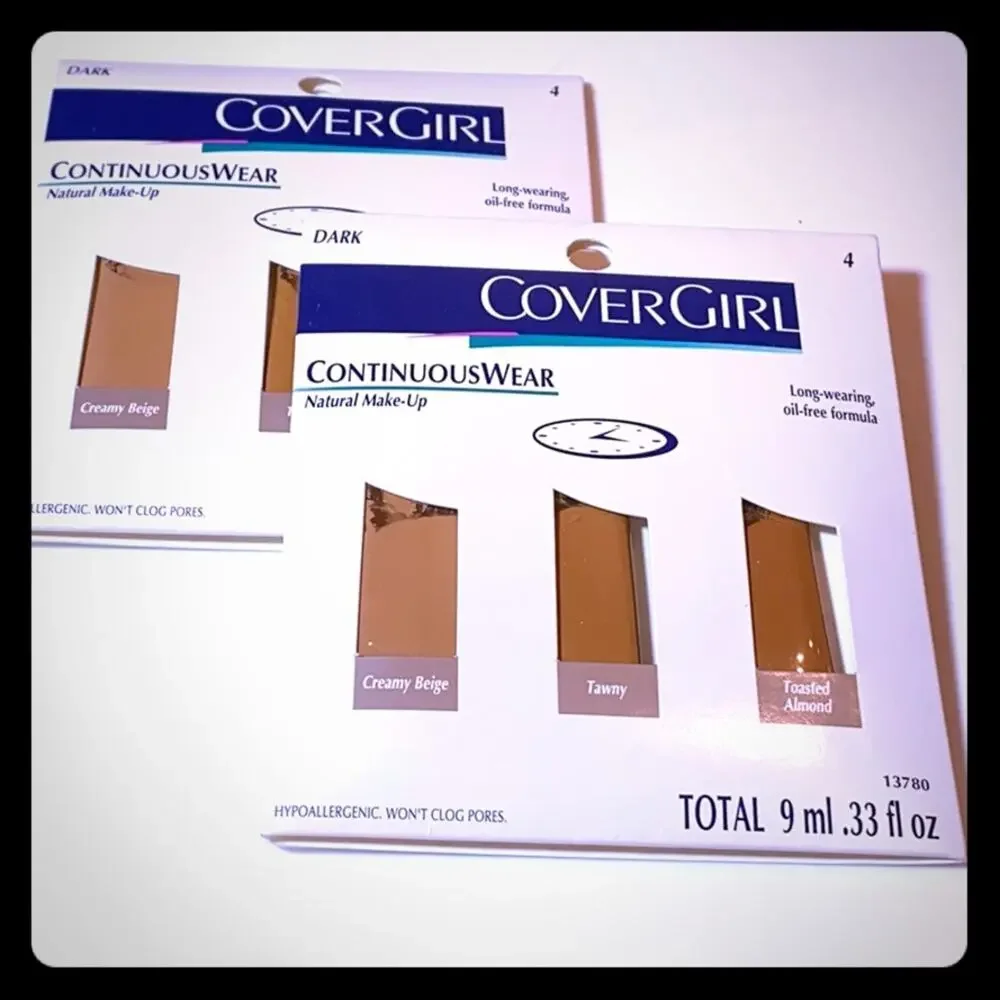 NEW 6 CoverGirl DARK FOUNDATION Continuous Wear Natural Make-Up Oil-Free Packet