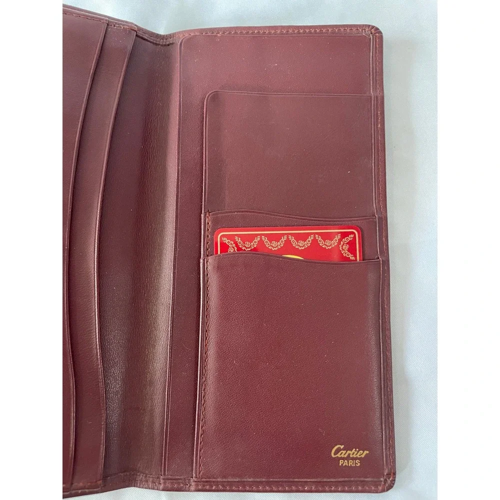 Cartier Must de Cartier Burgundy Leather Long Bifold Wallet Gold Corners #674