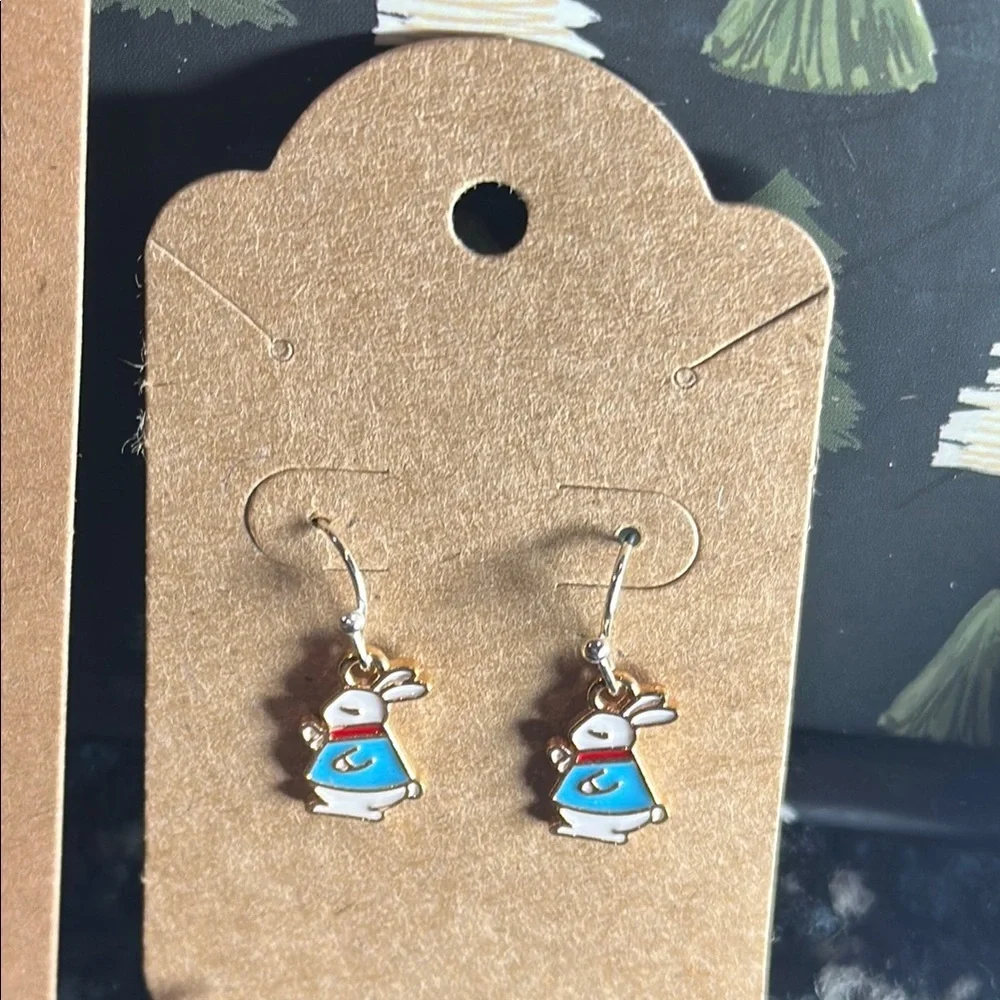 Hand Crafted Blue and White Bunny Earrings