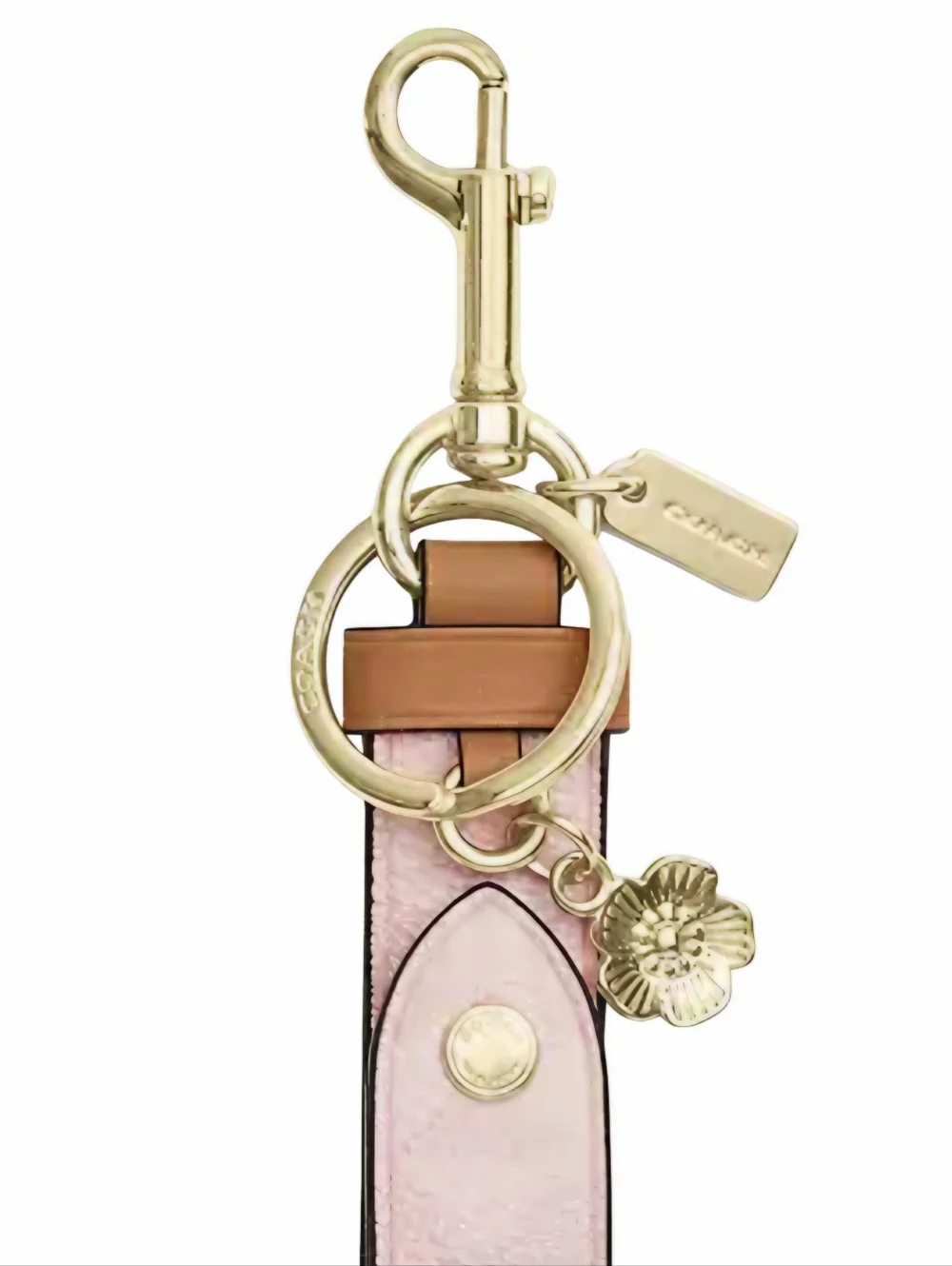 Coach Pink Leather Flower Charm Key Ring