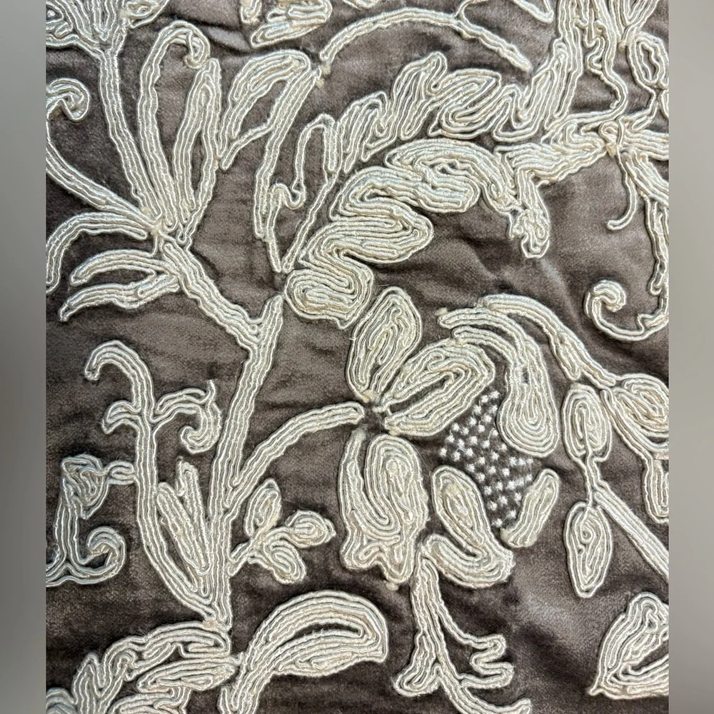 Hand Embroidered Velvet King Sham, Frontgate Aviana Collection, Gray, 20x36 in