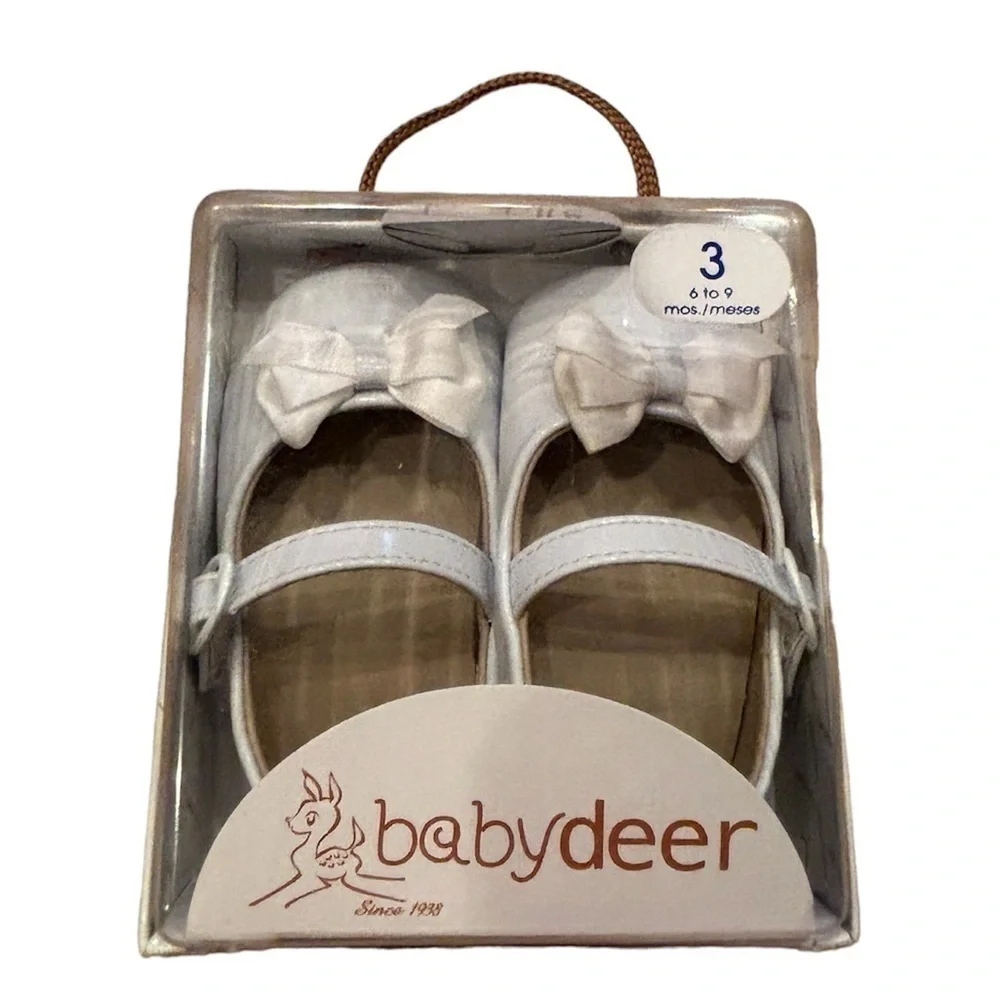Baby Deer White Patent Skimmer Shoes with Bow Size 3 (6-9 months) new in box