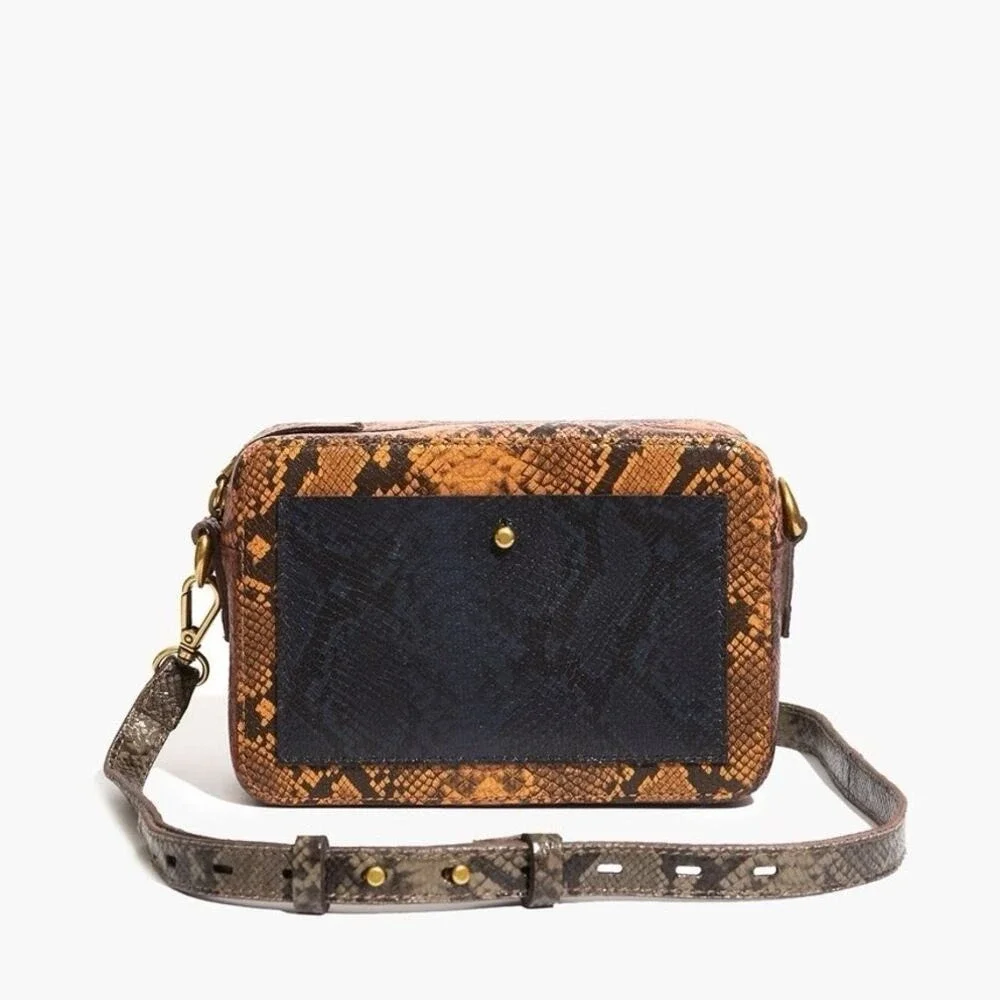 Madewell The Transport Camera Bag Colorblock Snake‎ Embossed Edition Rusted Tin