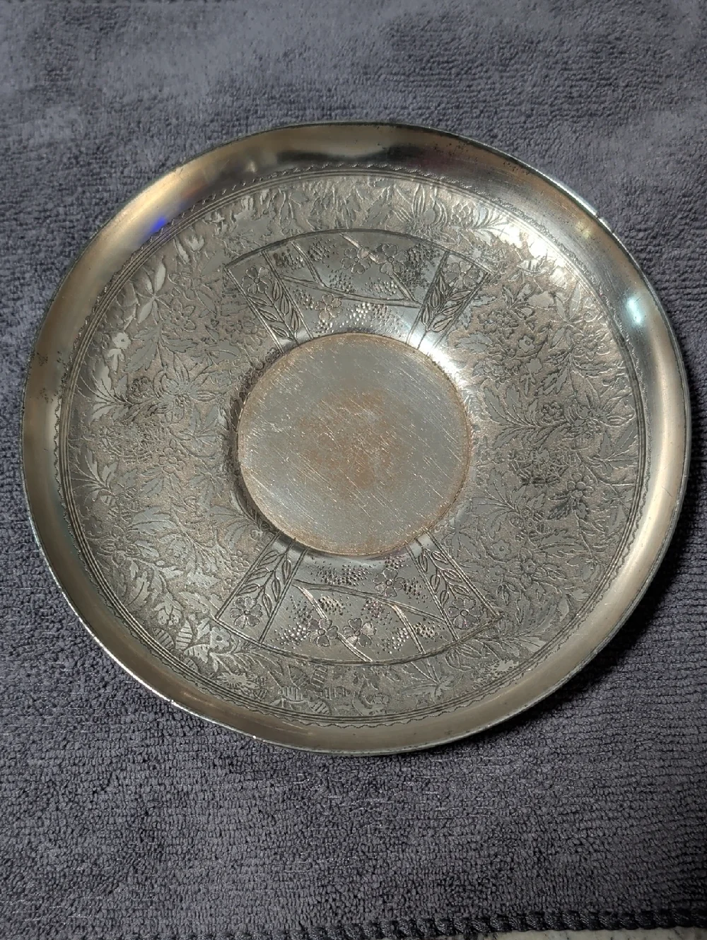 Vintage Silver Plated Floral Engraved 6.5 Inch Plate