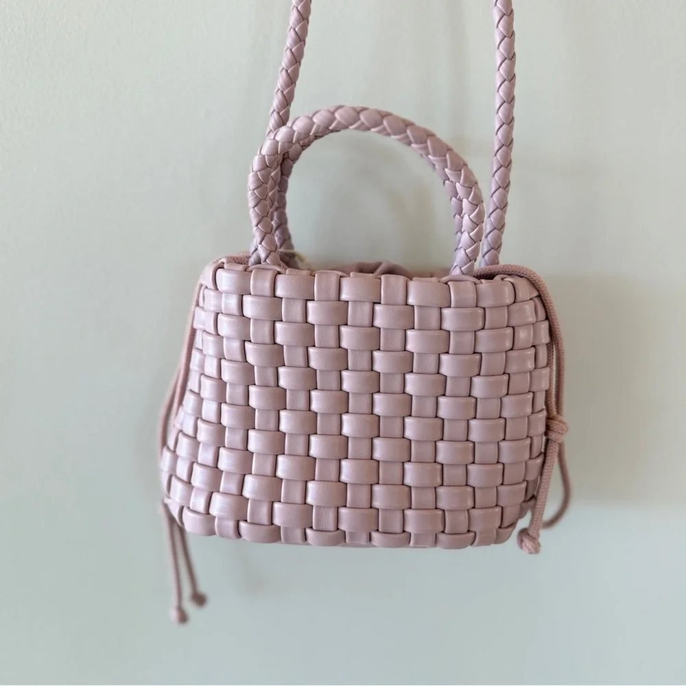 NWT Zara Girls Mauve Woven Crossbody Mini Bag Drawstring Braided Strap